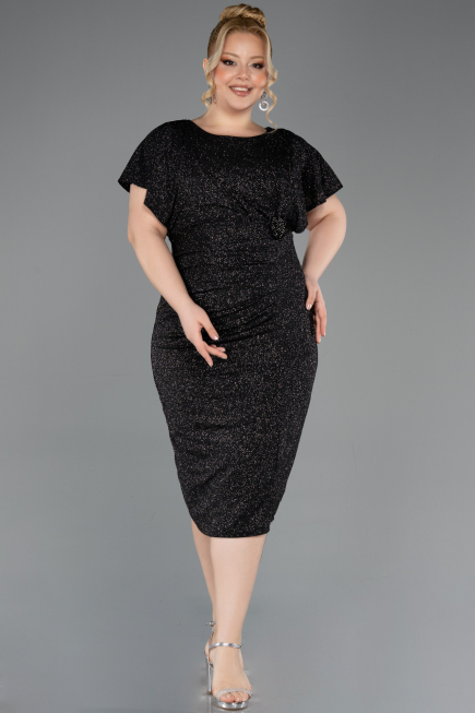 Abendkleid in Übergröße Midi Schwarz-Silber ABK2535
