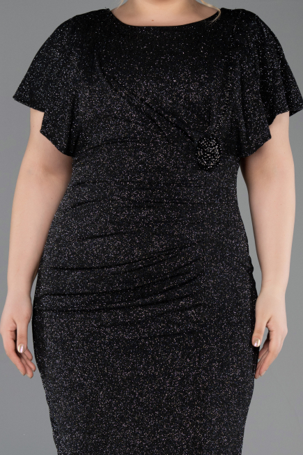 Abendkleid in Übergröße Midi Schwarz-Silber ABK2535