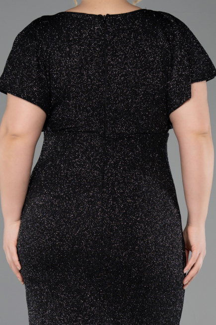 Abendkleid in Übergröße Midi Schwarz-Silber ABK2535