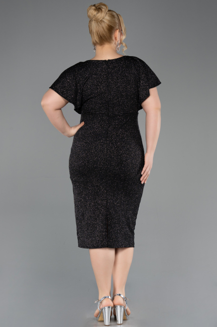 Abendkleid in Übergröße Midi Schwarz-Silber ABK2535
