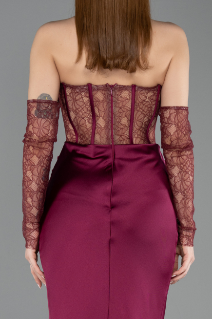 Abendkleid im Meerjungfrau-Stil Lang Satin Kirschrot ABU5888