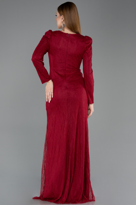 Weinrot Abendkleid Spitze Lang ABU5720