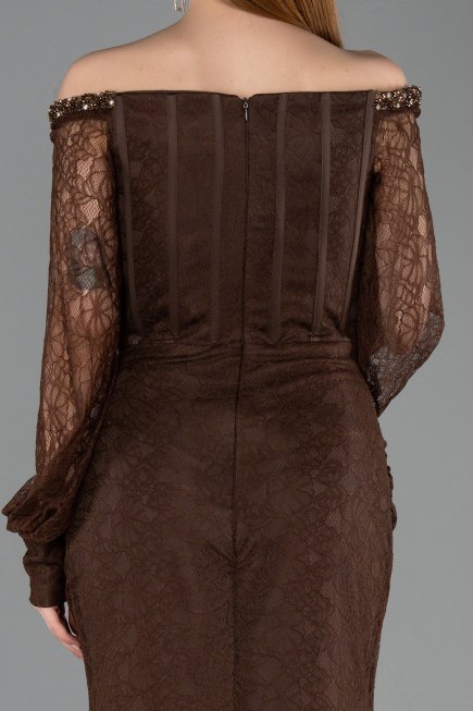 Abendkleid im Meerjungfrau-Stil Lang Spitze Braun ABU5890