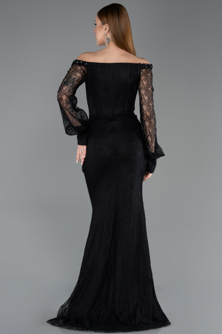 Abendkleid im Meerjungfrau-Stil Lang Spitze Schwarz ABU5890