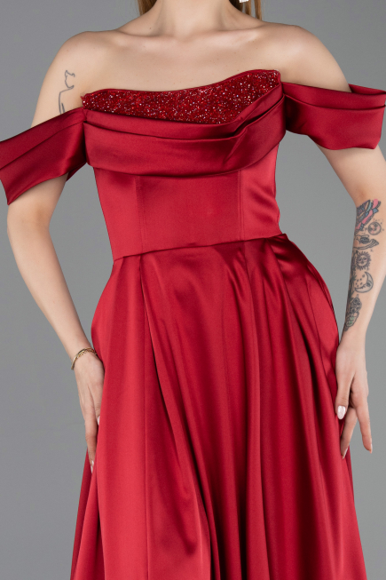 Abendbekleidung Lang Satin Weinrot ABU5891