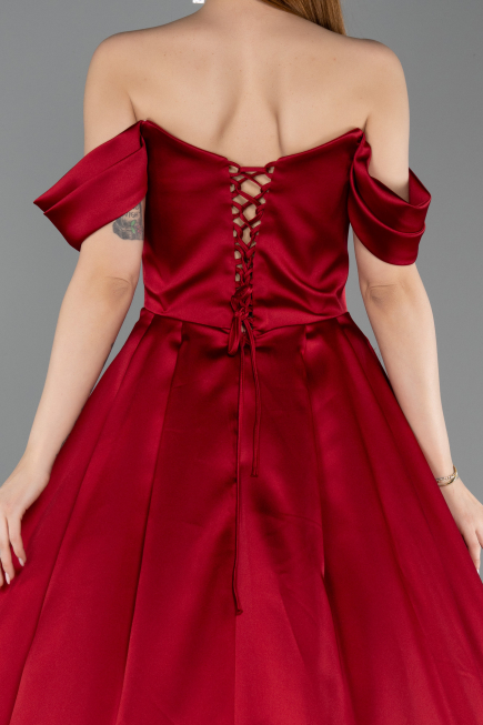 Abendbekleidung Lang Satin Weinrot ABU5891