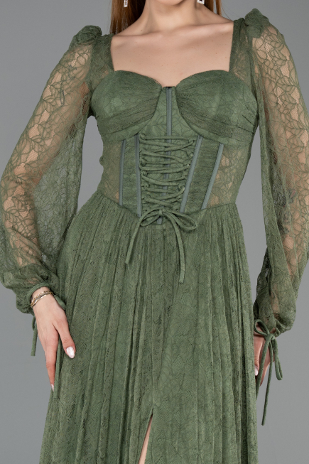 Khaki Standesamtkleid Spitze Lang ABU5797