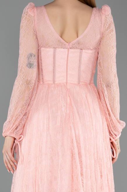 Lachs Standesamtkleid Spitze Lang ABU5797