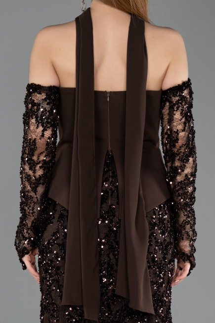Abendkleid im Meerjungfrau-Stil Lang Schuppig Braun ABU5896