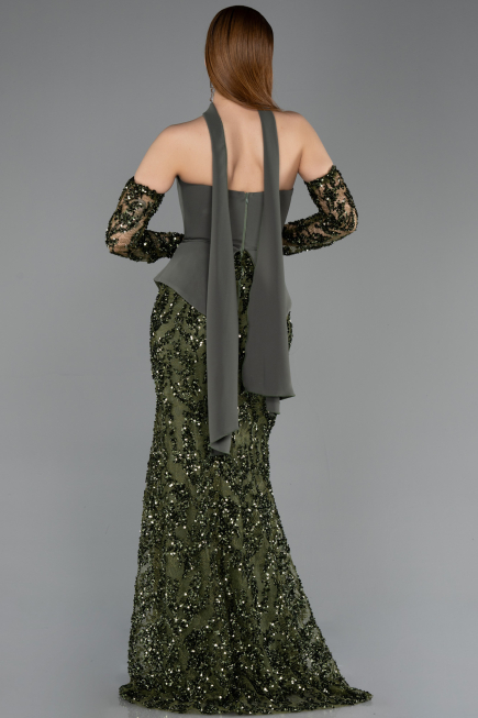 Abendkleid im Meerjungfrau-Stil Lang Schuppig Khaki ABU5896