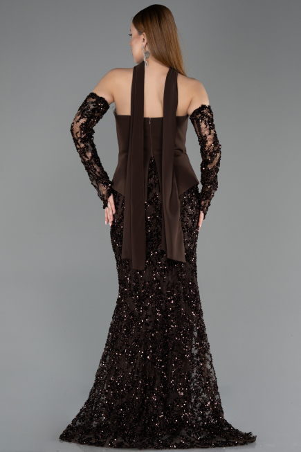 Abendkleid im Meerjungfrau-Stil Lang Schuppig Braun ABU5896