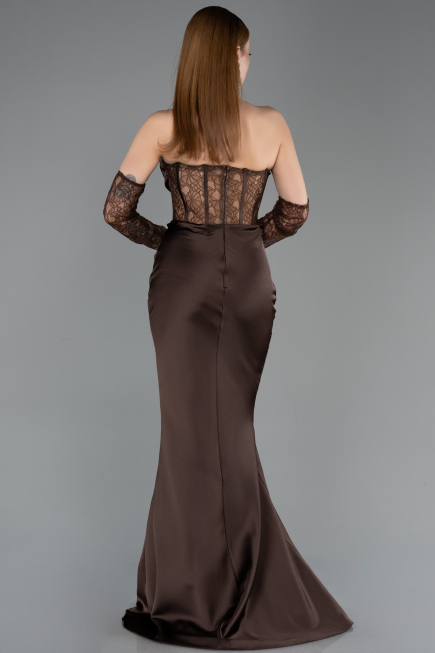 Abendkleid im Meerjungfrau-Stil Lang Satin Braun ABU5888