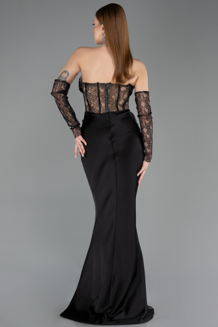 Abendkleid im Meerjungfrau-Stil Lang Satin Schwarz ABU5888