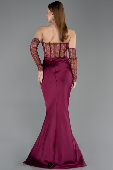 Abendkleid im Meerjungfrau-Stil Lang Satin Kirschrot ABU5888