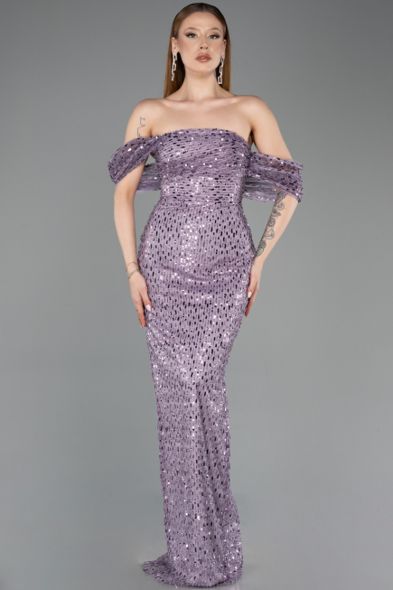 Abendkleid Lang Schuppig Lila ABU5886