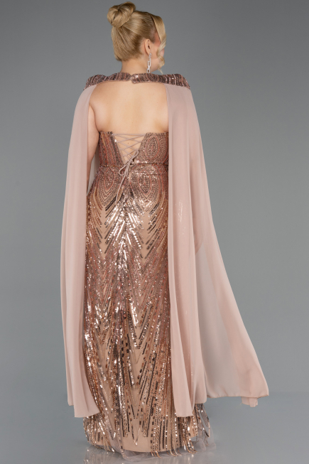 Abendkleid in Übergröße Lang Schuppig Kupfer ABU5830