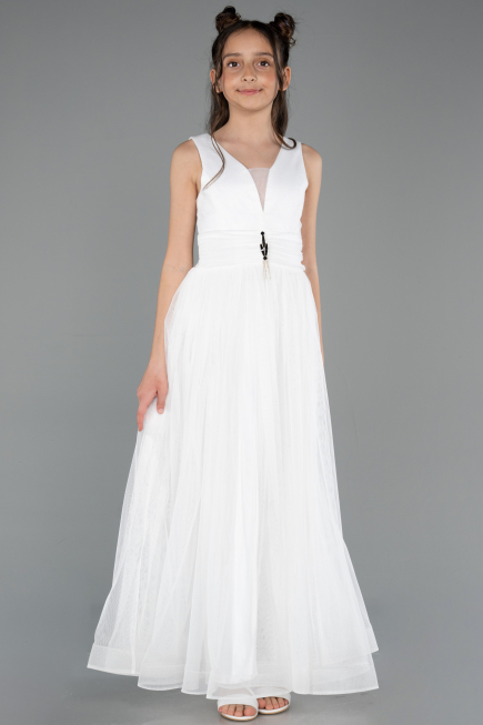 Weiß Abendkleid Für Kinder Lang ABU2447