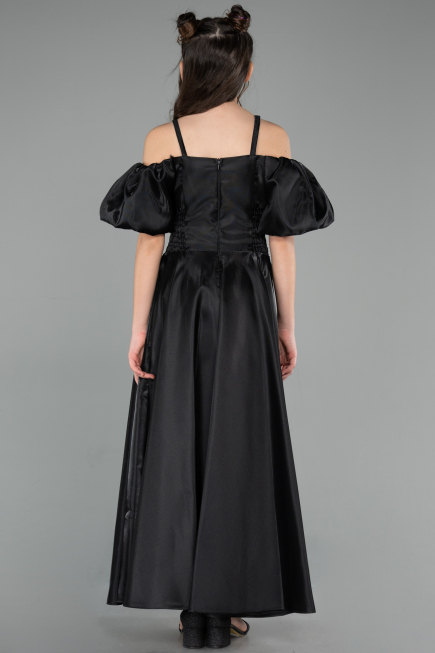 Abendkleid für Kinder Lang Satin Schwarz ABU5901