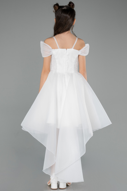Abendkleid für Kinder Vorne Kurz-Hinten Lang Weiß ABO128