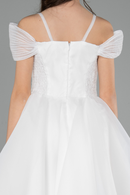 Abendkleid für Kinder Vorne Kurz-Hinten Lang Weiß ABO128
