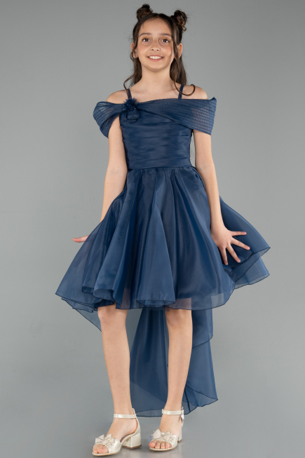 Abendkleid für Kinder Vorne Kurz-Hinten Lang Marineblau ABO128
