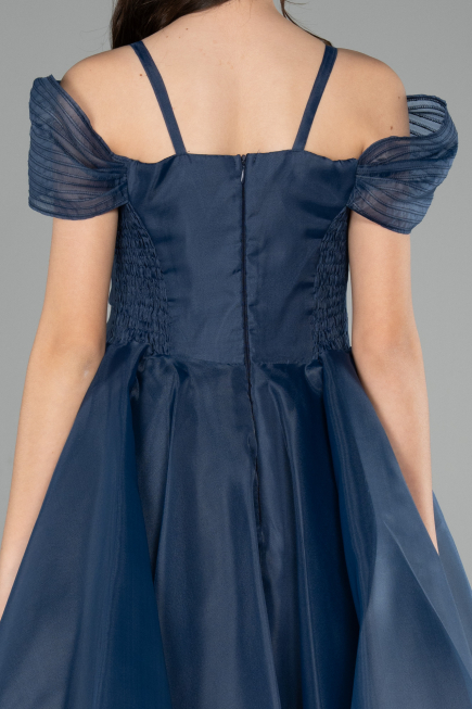 Abendkleid für Kinder Vorne Kurz-Hinten Lang Marineblau ABO128