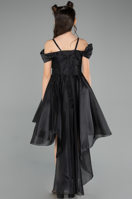 Abendkleid für Kinder Vorne Kurz-Hinten Lang Schwarz ABO128