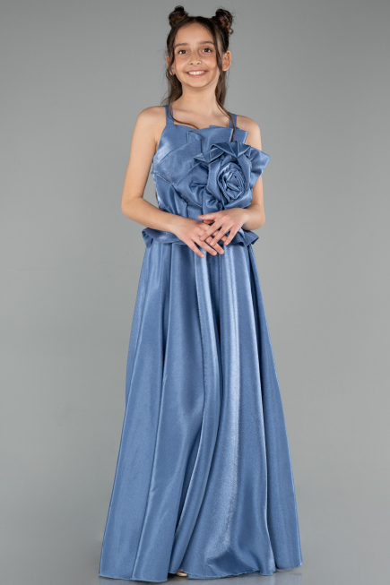 Abendkleid für Kinder Lang Satin Indigo ABU4831
