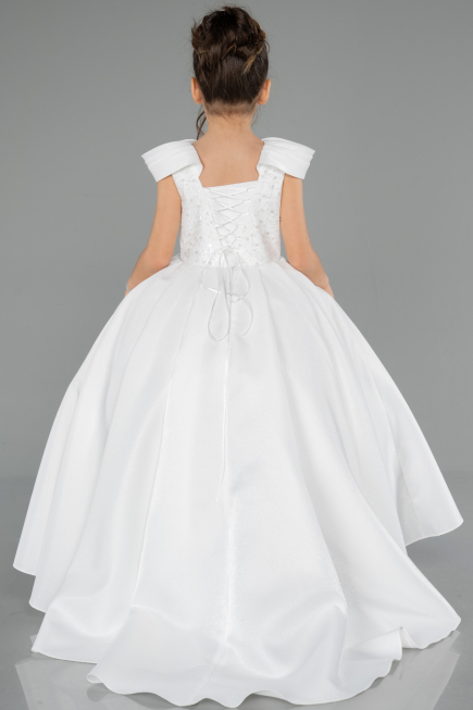 Brautkleid für Kinder Lang Satin Weiß ABG177