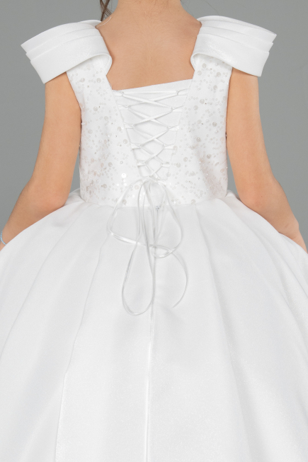 Brautkleid für Kinder Lang Satin Weiß ABG177