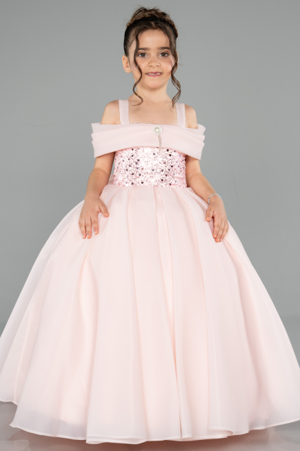 Brautkleid für Kinder Lang Satin Lachs ABG173