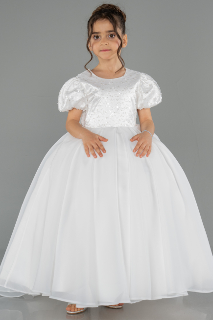 Brautkleid für Kinder Lang Satin Weiß ABG174