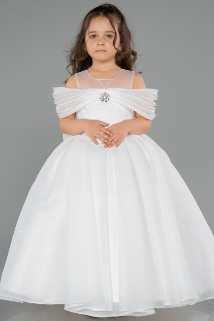 Brautkleid für Kinder Lang Satin Weiß ABG176