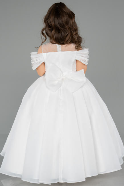 Brautkleid für Kinder Lang Satin Weiß ABG176