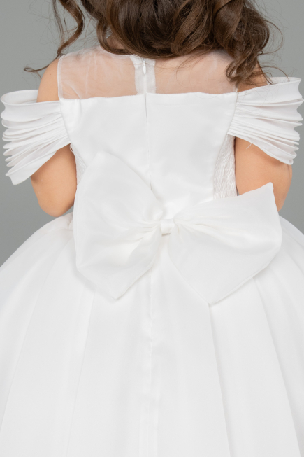 Brautkleid für Kinder Lang Satin Weiß ABG176