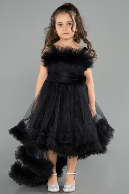 Abendkleid für Kinder Vorne Kurz-Hinten Lang Schwarz ABO129