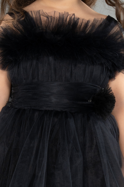 Abendkleid für Kinder Vorne Kurz-Hinten Lang Schwarz ABO129