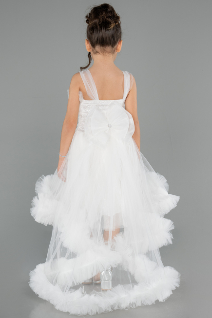Abendkleid für Kinder Vorne Kurz-Hinten Lang Weiß ABO130