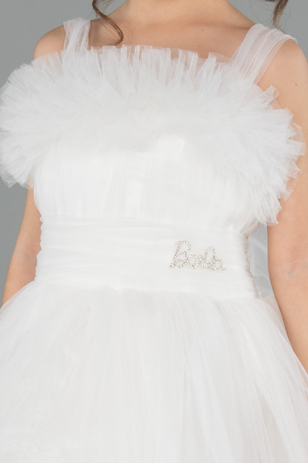 Abendkleid für Kinder Vorne Kurz-Hinten Lang Weiß ABO130