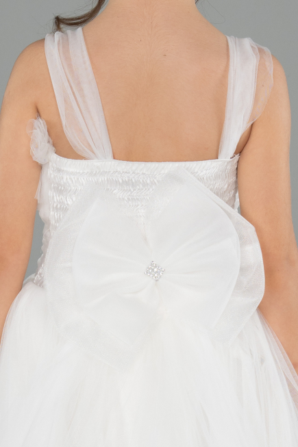 Abendkleid für Kinder Vorne Kurz-Hinten Lang Weiß ABO130