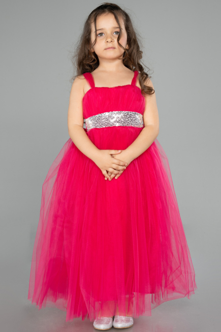 Fuchsie Abendkleid Für Kinder Lang ABU3031