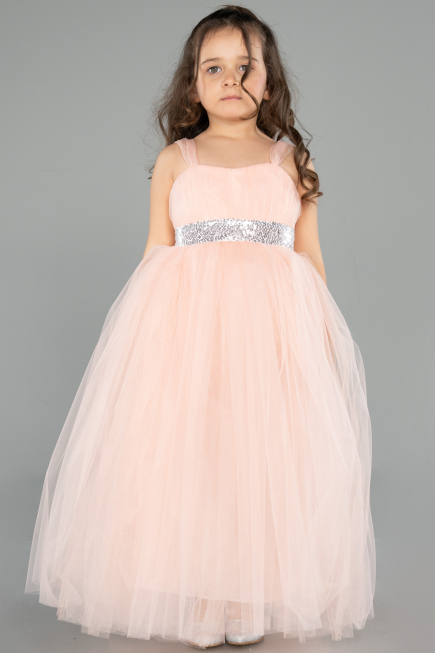 Lachs Abendkleid Für Kinder Lang ABU3031