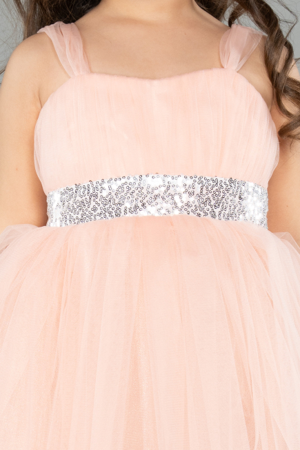 Lachs Abendkleid Für Kinder Lang ABU3031