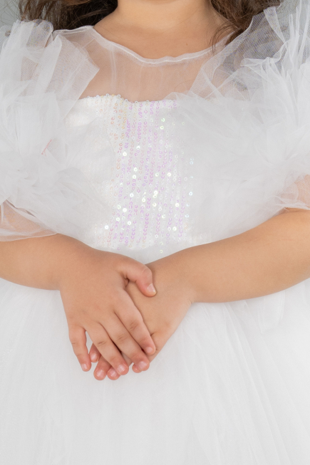Abendkleid für Kinder Kurz Weiß ABK2572