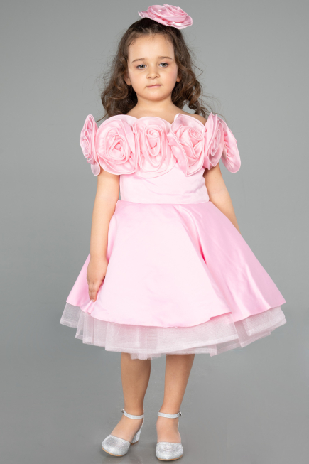 Abendkleid für Kinder Kurz Satin Rosa ABK2573