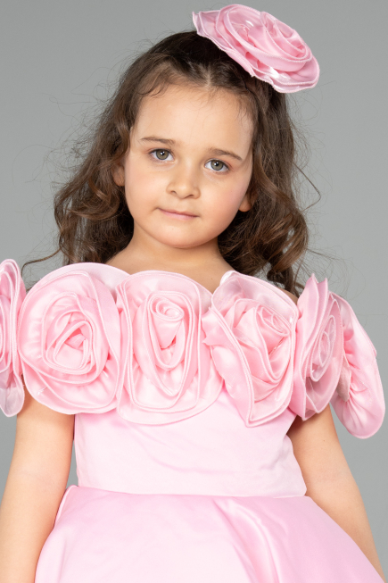 Abendkleid für Kinder Kurz Satin Rosa ABK2573