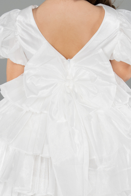 Abendkleid für Kinder Vorne Kurz-Hinten Lang Satin Weiß ABO131