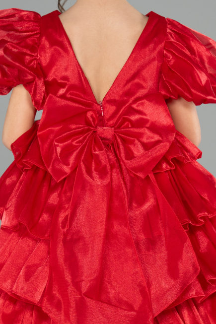 Abendkleid für Kinder Vorne Kurz-Hinten Lang Satin Rot ABO131