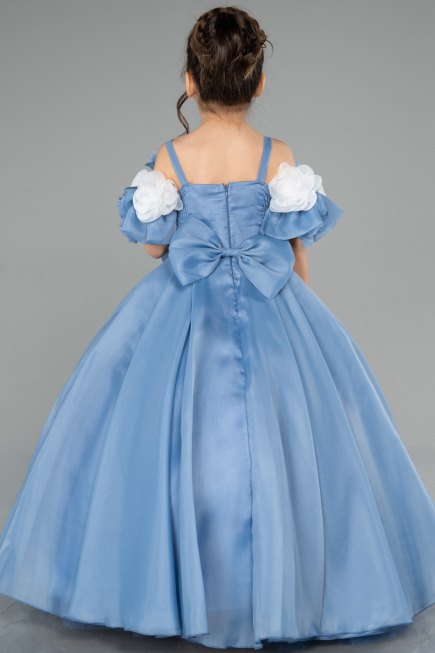 Brautkleid für Kinder Lang Satin Blau ABG182