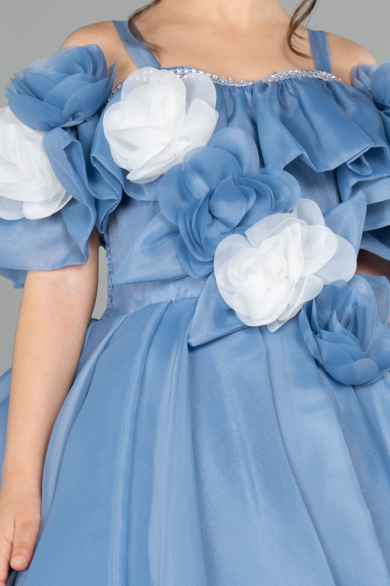 Brautkleid für Kinder Lang Satin Blau ABG182
